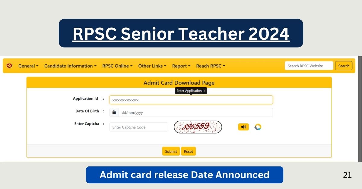 RPSC Senior Teacher 2024 Admit Card
