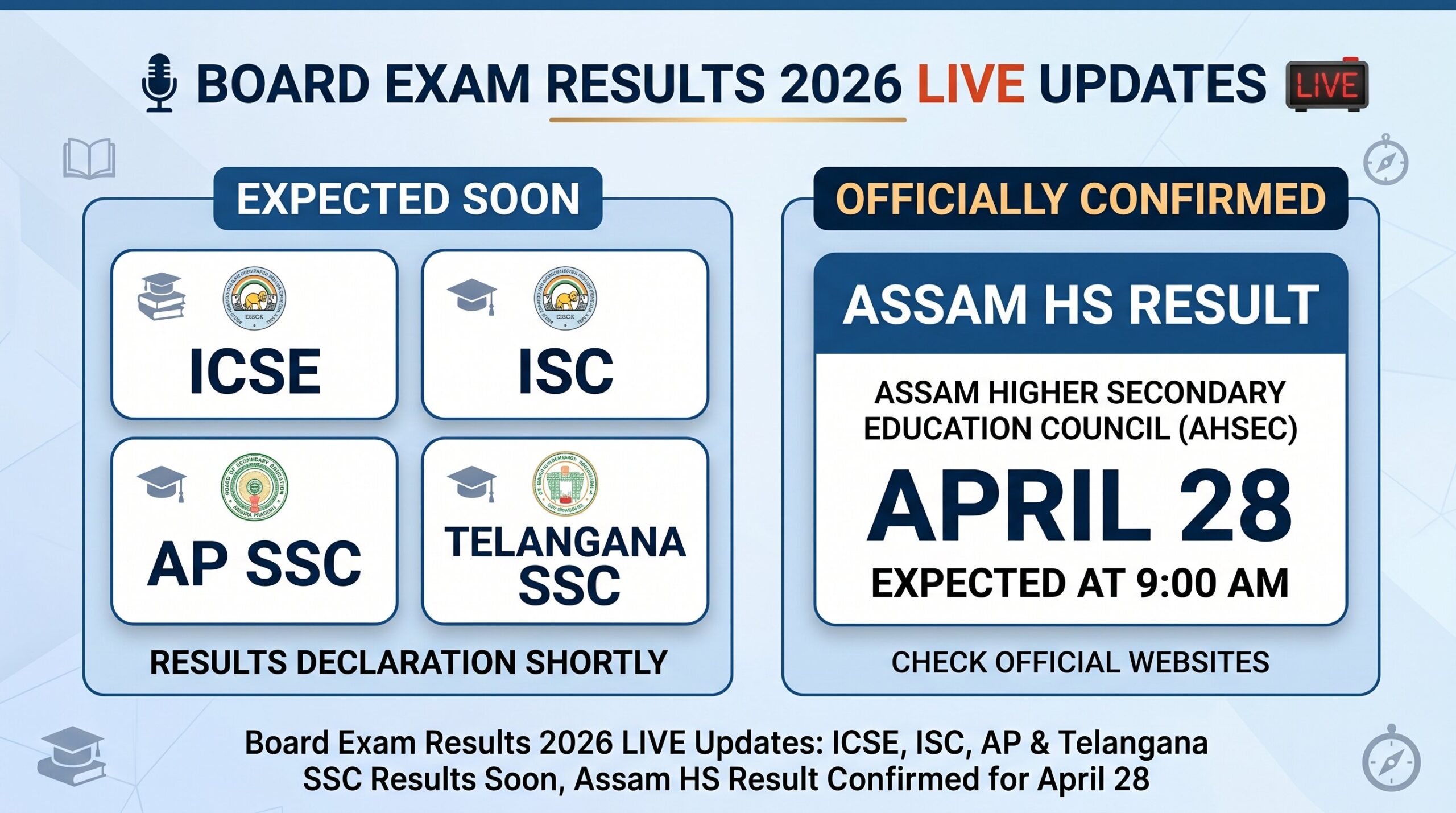 Board Exam Results 2026 LIVE Updates ICSE, ISC, AP & Telangana SSC Results Soon
